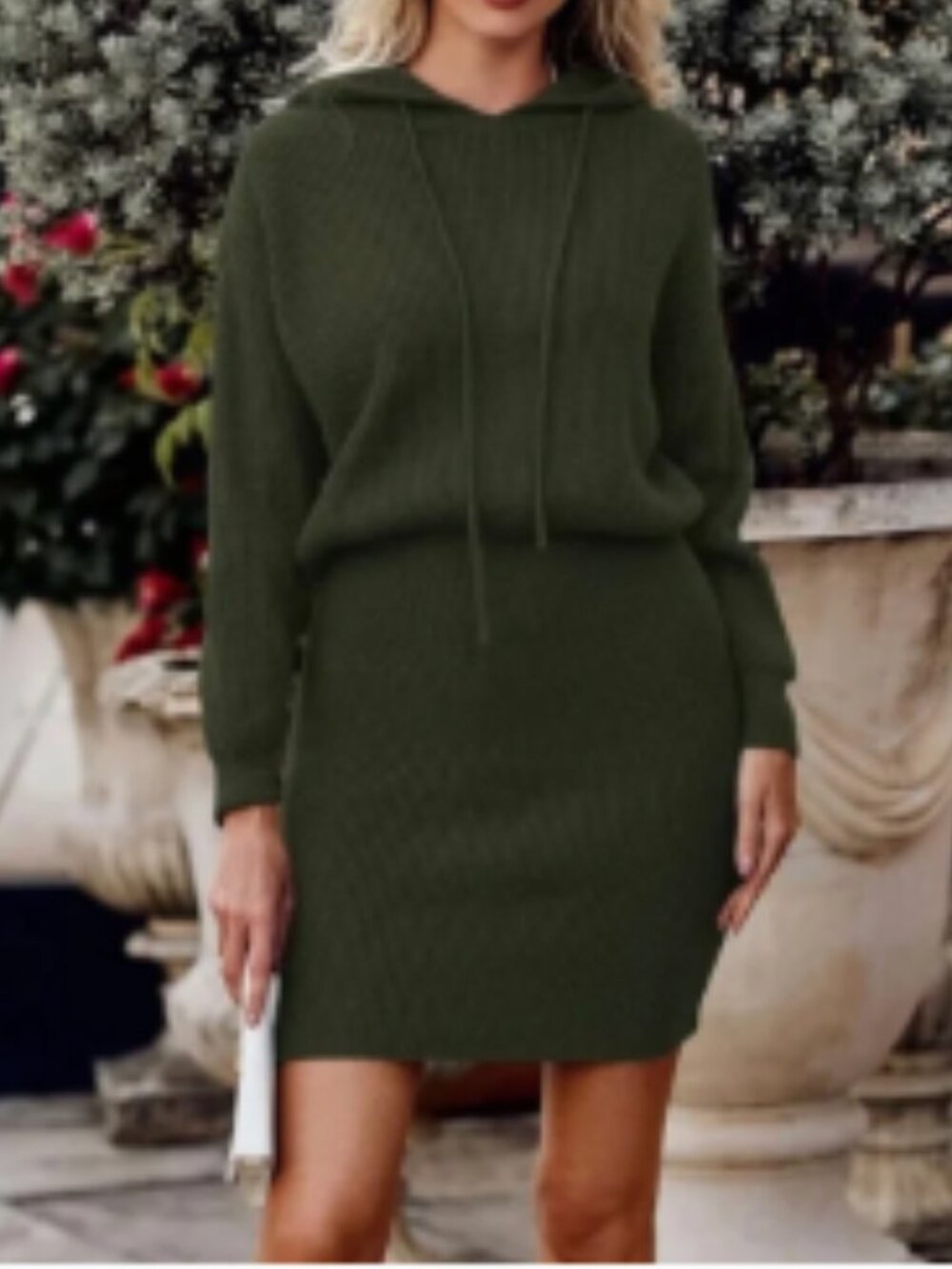 PRETTYGARDEN Winter Rib Knit Pullover Sweater Long Sleeve Hooded Bodycon Dress